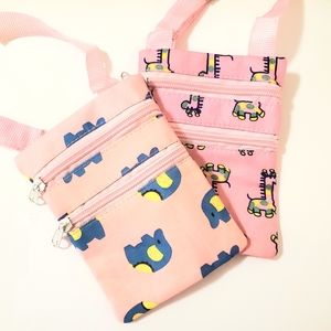 2 x PINK BLUSH ELEPHANT GIRAFFE KID MESSENGER BAGS